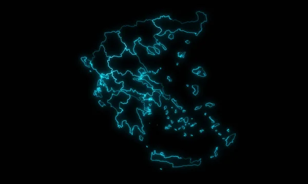 Abstrakte Kartenskizze Von Griechenland Mit Leuchtenden Umrissen Der Regionen Auf — Stockfoto