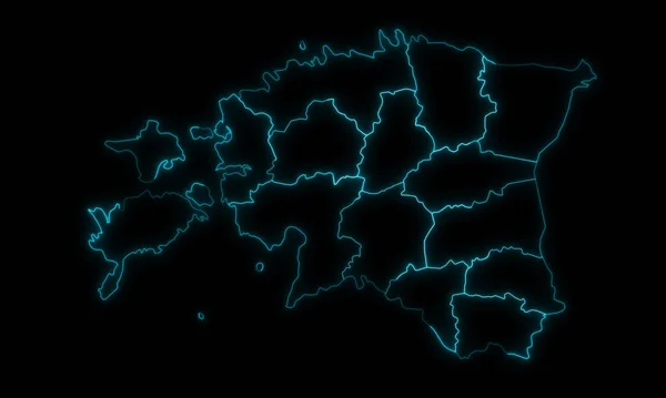 Abstract Map Outline Estonia Counties Glowing Outline Black Background — Stock fotografie