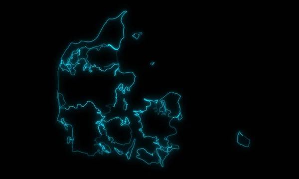 Abstraktní Mapa Obrysu Dánska Regiony Zářící Obrys Černém Pozadí — Stock fotografie