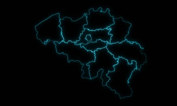 Abstract Map Outline Belgium Provinces Glowing Outline Black Background — Stock fotografie
