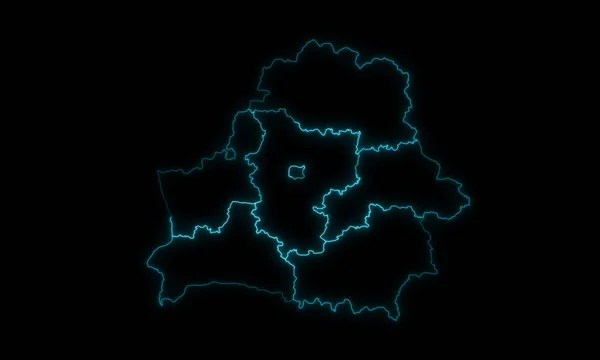 Абстрактна Мапа Обрисів Білорусі Регіонами Сяють Чорним Фоном — стокове фото
