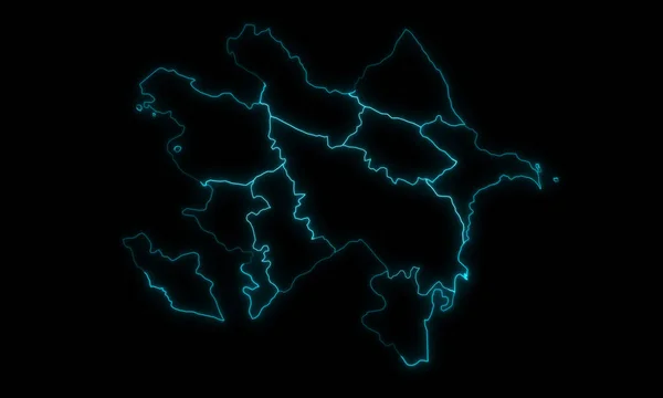 Абстрактна Мапа Азербайджану Регіонами Сяють Обрисами Чорного Фону — стокове фото