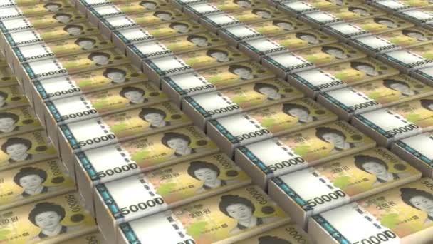 Jižní Korea 5000 Wonové Bankovky Peníze Stack Pozadí Animace — Stock video