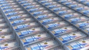Russia 2000 Rubles Banknotes Money Stack Background Animation