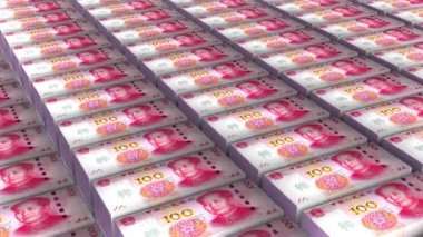 Çin 100 Renminbi Banknotları Para Yığını Arkaplan Canlandırması