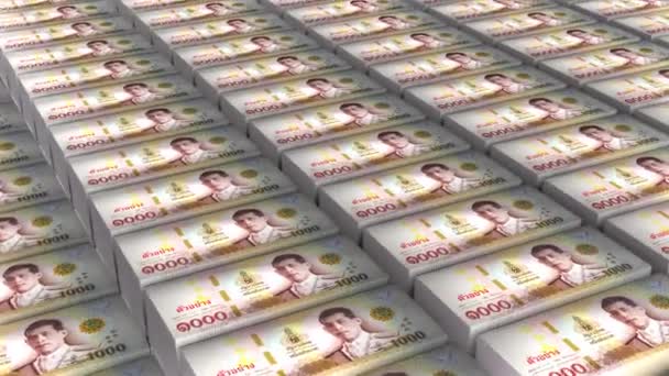 Tailandia 1000 Baht Billetes Dinero Pila Fondo Animación — Vídeos de Stock
