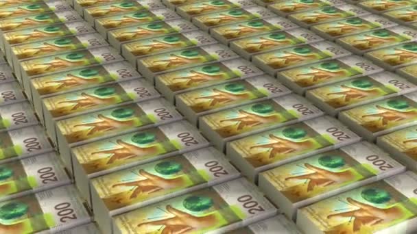 Elveția 200 Franci Franci Elvețieni Bancnote Bani Stivă Fundal Animație — Videoclip de stoc