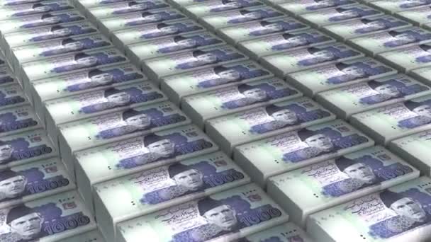 Pakistan 1000 Rupee Banknotes Money Stack Animation — стоковое видео