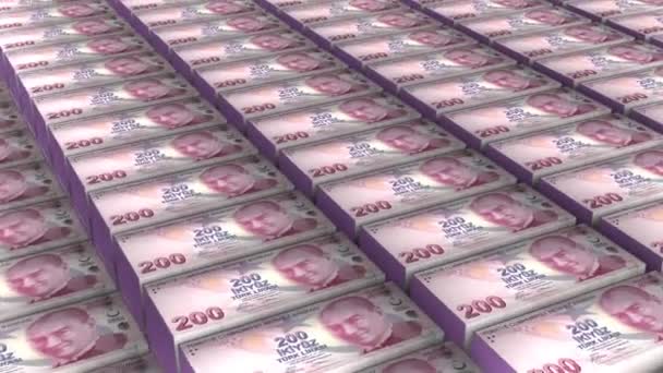 Türkei 200 Lira Banknoten Geldstapel Hintergrundanimation — Stockvideo