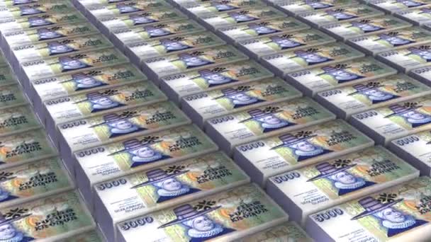 Iceland 5000 Kronur Banknotes Money Stack Background Animation — Stock videók