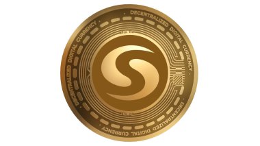 3D Render of Gold Syscoin SYS Cryptocurrency Sign Isolated on a White Background
