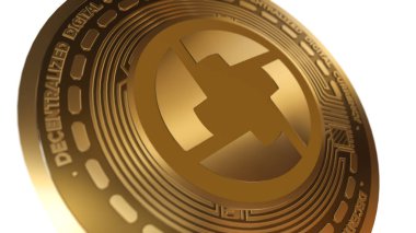 Golden Cryptocurrency of 0x ZRX Sign Isolated on a White Background