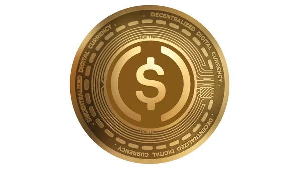 Render Gold Usd Coin Usdc Cryptocurrency Sign Isolated White Background — ストック写真