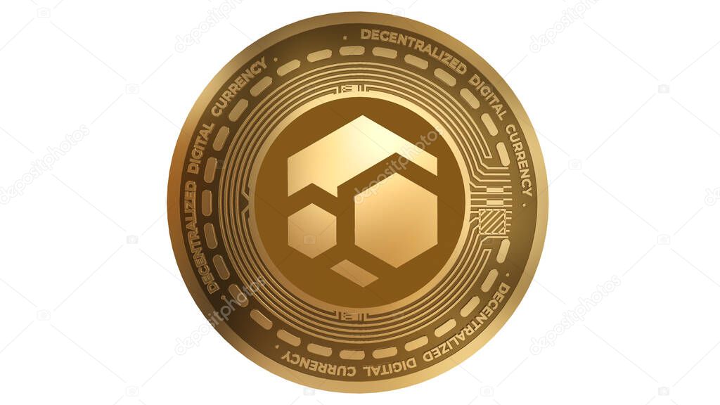 3D Render of Gold ZEL Flux Cryptocurrency Sign Isolated on a White Background