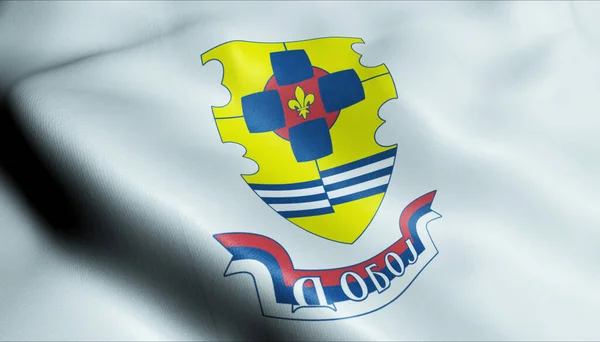 Waving Bosnia Herzegovina City Flag Doboj Closeup View — Photo
