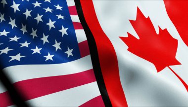 3D Dalgalanan Amerika Birleşik Devletleri ve Kanada Birleşmiş Bayrak Kapanışı Görünümü