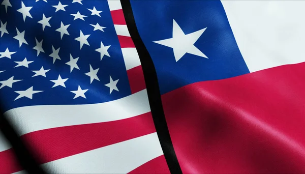 Acenando Estados Unidos América Chile Vista Fecho Bandeira Fusão — Fotografia de Stock
