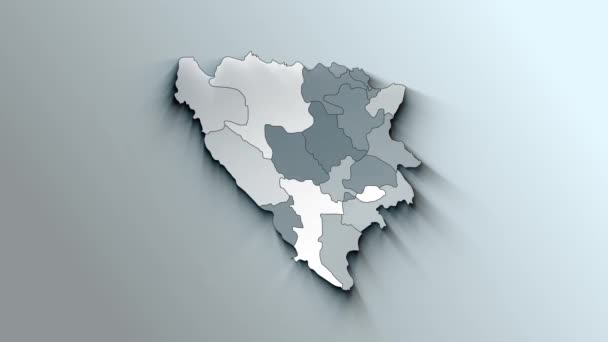 Moderne Weiße Landkarte Von Bosnien Und Herzegowina Mit Kantonen — Stockvideo