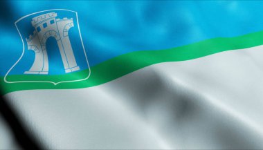Rivne 'nin dalgalanan Ukrayna şehir bayrağının 3D görüntüsü