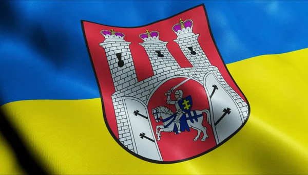 Ilustração Uma Acenando Com Bandeira Cidade Ucrânia Iziaslav — Fotografia de Stock
