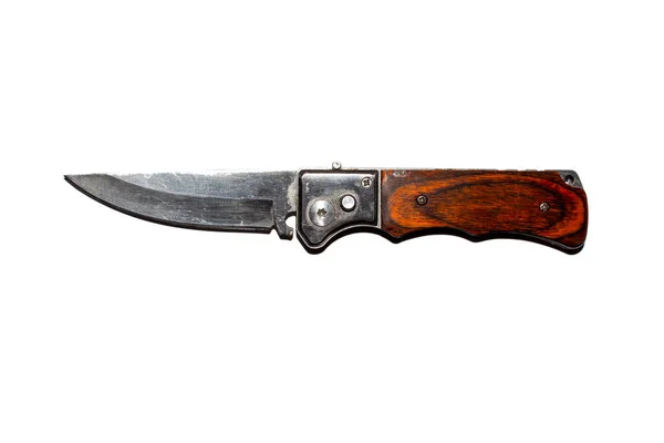 Coltello Chiudibile Lama Con Bottone Coltello Lama Commutata Sfondo Bianco — Foto Stock