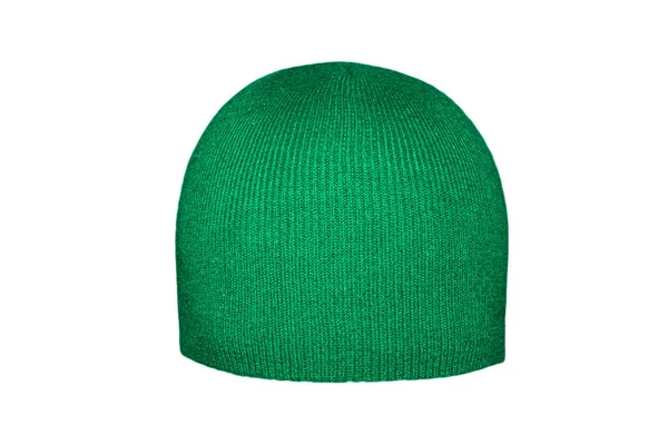 Green Wool Knitted Hat White Background Knitted Green Hat Collar — Stock Photo, Image