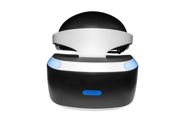白色背景上的虚拟现实头盔 电子游戏和娱乐用虚拟现实眼镜 — 图库照片
