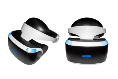 Beyaz arka planda sanal gerçeklik miğferi. Video oyunları ve eğlence için sanal gerçeklik gözlükleri..