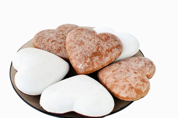 White and brown ginderbread hearts isolated — Stock Photo, Image