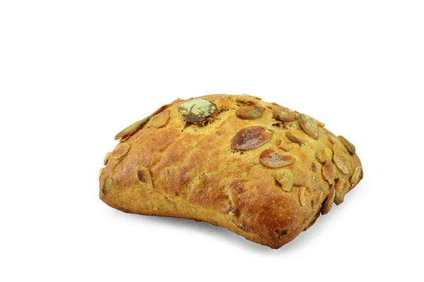 Brot mit Kürbiskernen auf weißem Hintergrund — Stockfoto