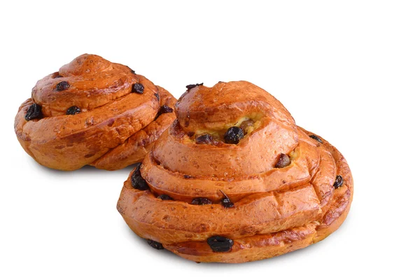 Fresh sweet swirl buns with raisins — Stock Photo, Image