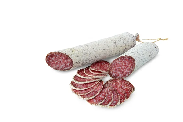 Salami - zbliżenie suszonych kiełbas — Zdjęcie stockowe