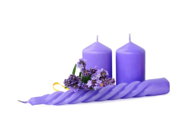 Velas e lavanda — Fotografia de Stock