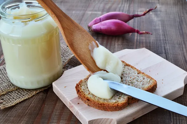 Pork lard on a slice of bread — Stock Photo, Image