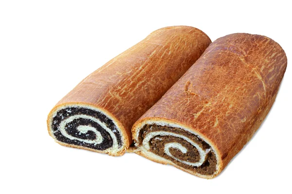 Poppy seed and walnut rolls on white — Stock Photo, Image