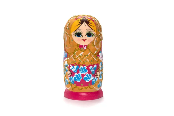 Poupée de nidification en bois russe bleu matryoshkas. Isolé en blanc. — Photo