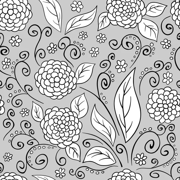 黒と白の花柄 — ストックベクタ