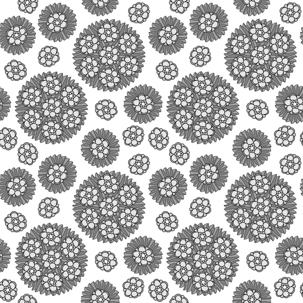 Padrão Floral Circular Sem Costura Grayscale — Vetor de Stock