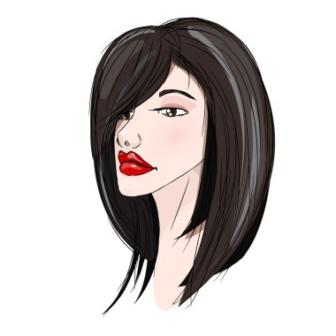 güzel siyah saçlı genç kız ile