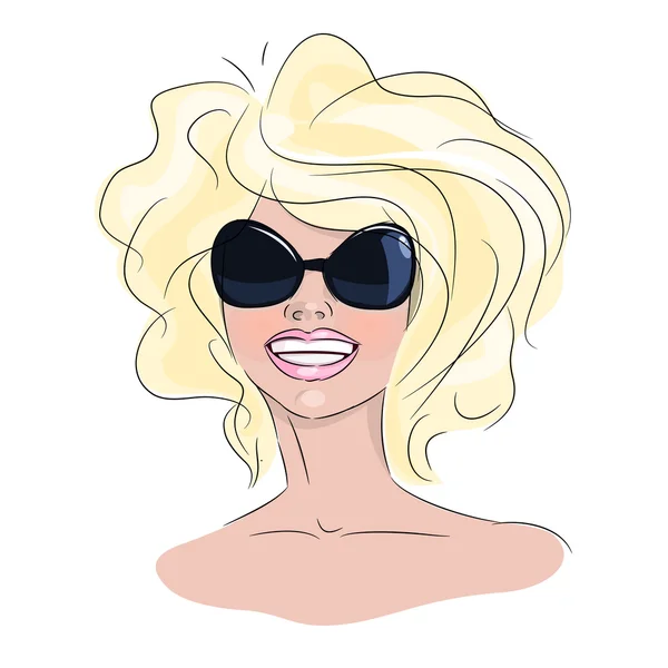 Mujer rubia sonriente en gafas de sol — Archivo Imágenes Vectoriales