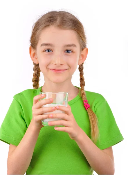 Meisje houdt van een glas melk Stockfoto