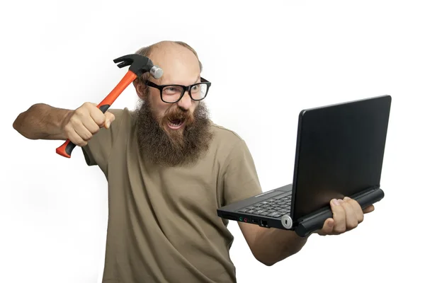 Tecnologia de computador e homem louco atacando (Série ) — Fotografia de Stock