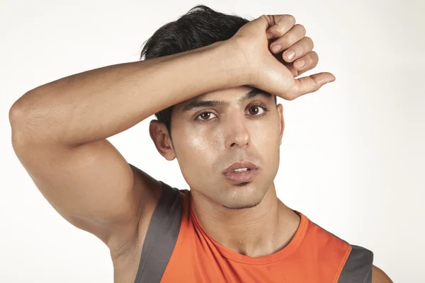 Sweaty and weary Athlete face after sport — Stock Photo, Image