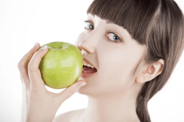 Natural beauty - beautiful woman with green apple - (SERIES) — Stock Photo, Image