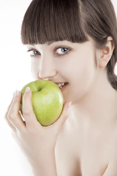 Beleza natural - mulher bonita com maçã verde - (SÉRIE ) — Fotografia de Stock