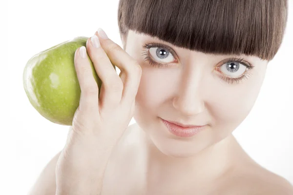 Natural beauty - beautiful woman with green apple - (SERIES) — Stock Photo, Image
