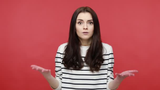 Portrait Young Woman Raising Hands Anger Shouting Why How What — Stock Video