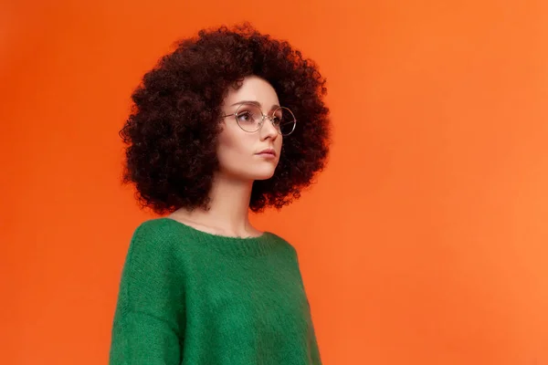 Profil Porträt Einer Gut Aussehenden Frau Mit Afro Frisur Die — Stockfoto