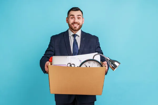 Extremely Happy Young Adult Man Beard Wearing Dark Official Style — Stock Photo, Image