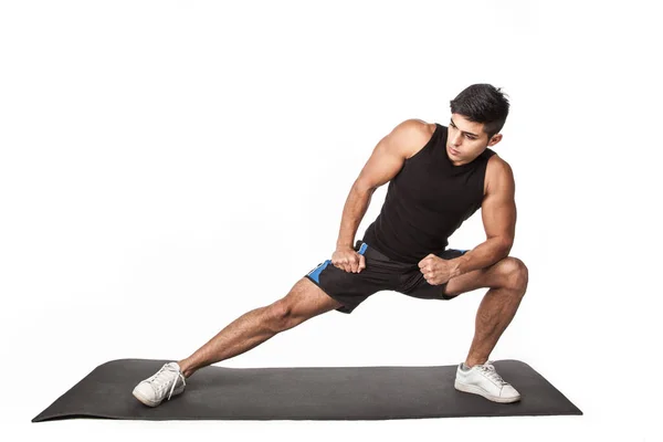 Portrait Young Adult Athletic Man Sports Clothing Doing Leg Stretching — Stock Photo, Image